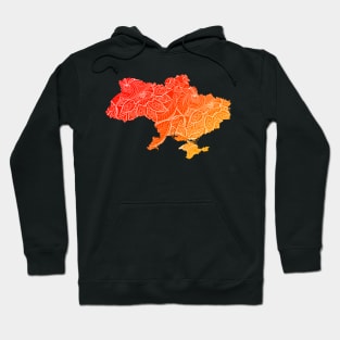 Colorful mandala art map of Ukraine with text in red and orange Hoodie